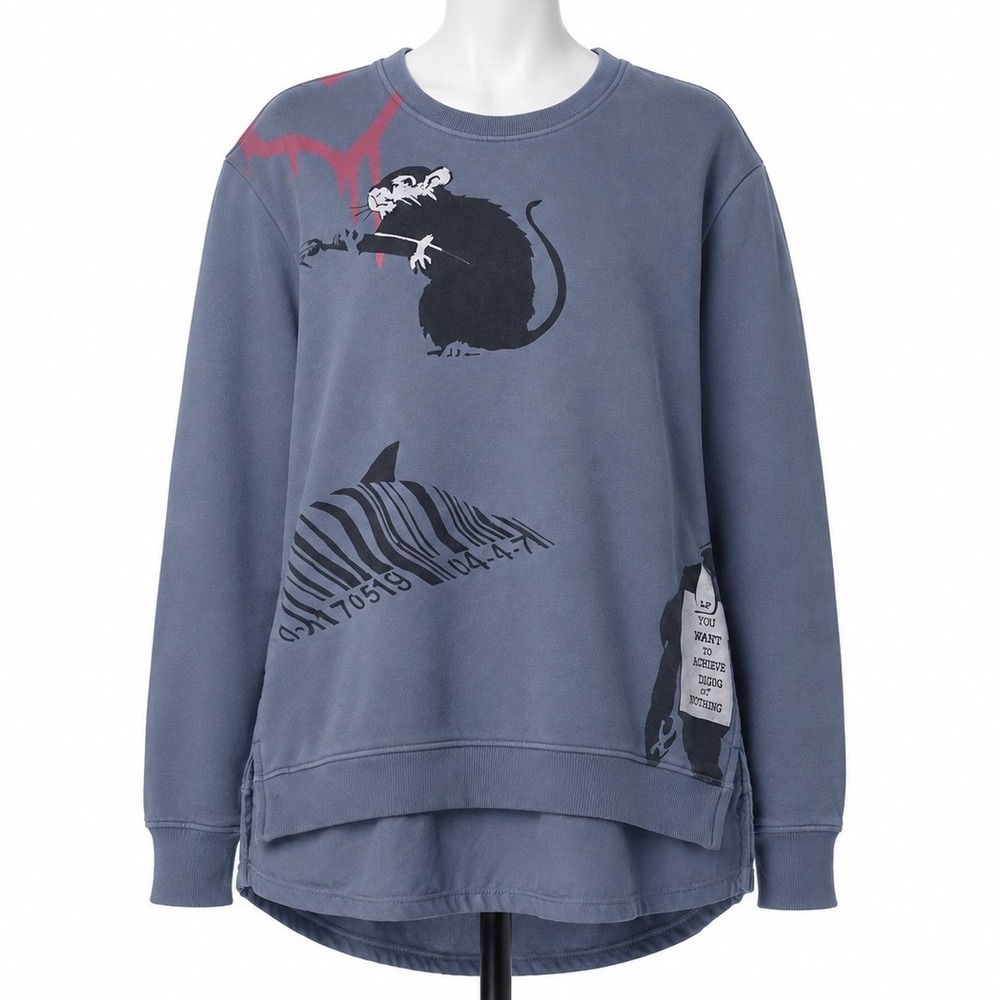 Brandalised x Eleven Paris Sweatshirt Unisex M Blue Graffiti Rat Shark‎ Grunge